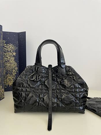 Dior Medium Toujours Bag Black Macrocannage 28.5 x 21.5 x 19 cm