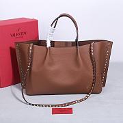 Valentino Garavani Rockstud Calfskin Tote Bag Brown 41x25x18cm - 3