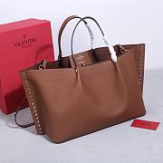 Valentino Garavani Rockstud Calfskin Tote Bag Brown 41x25x18cm - 2