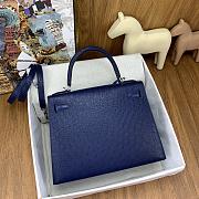 Hermes Kelly Bag Navy Blue Silver Ostrich Leather 28cm - 3