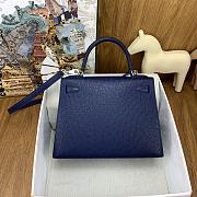 Hermes Kelly Bag Navy Blue Silver Ostrich Leather 28cm - 2