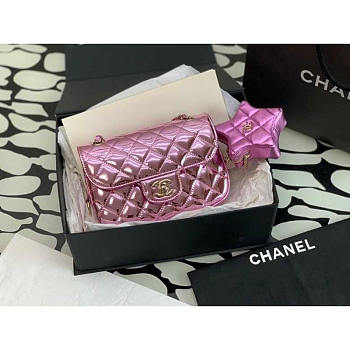 Chanel Mini Flap Bag Star Coin Purse Mirror Calfskin Light Purple 20x15x4cm