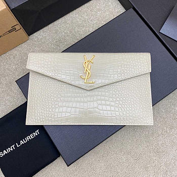 YSL Uptown Pouch In Crocodile-embossed Shiny Leather