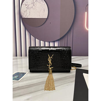 YSL Kate Bag Black Gold Crocodile 19x12.5x4cm