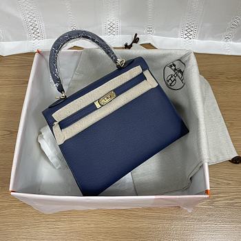 Hermes 25 Kelly Bag Navy Blue Gold Epsom 25cm