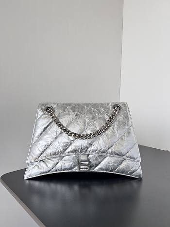 Balenciaga Crush Quilted Shoulder Bag Calfskin Silver 31x20x12cm