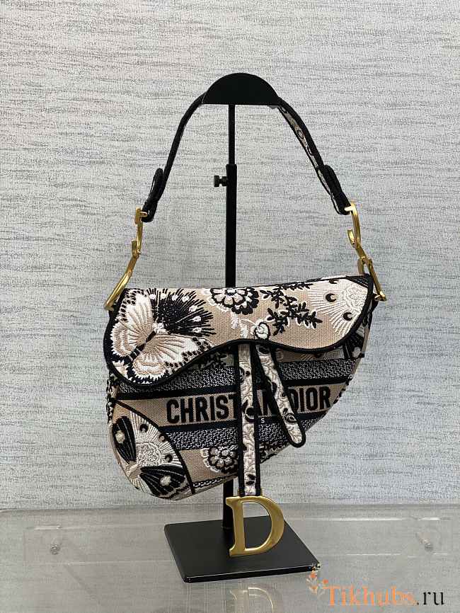Dior Saddle Bag Beige Multicolor Butterfly Bandana 25.5 x 20 x 6.5 cm - 1