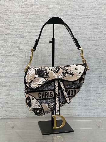 Dior Saddle Bag Beige Multicolor Butterfly Bandana 25.5 x 20 x 6.5 cm
