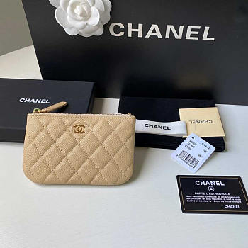Chanel Caviar Quilted Small Cosmetic Case Beige 15x8.5cm