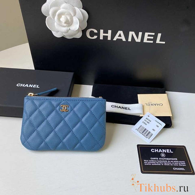 Chanel Caviar Quilted Small Cosmetic Case Blue 15x8.5cm - 1