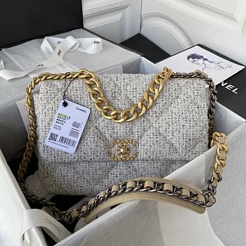 Chanel 19 Large Tweed Light Grey 30cm