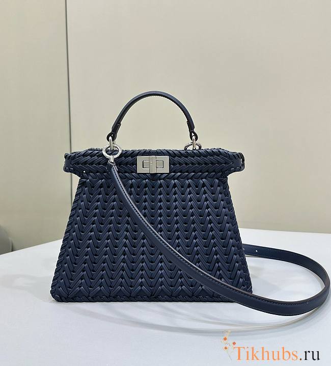 Fendi Peekaboo Iseeu Petite Midnight Blue Woven Leather 27x11x20cm - 1