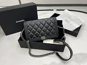 Chanel Boy Bag Wallet On Chain Black Silver Lambskin 19x12x3.5cm - 1