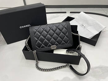 Chanel Boy Bag Wallet On Chain Black Silver Lambskin 19x12x3.5cm
