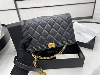 Chanel Boy Bag Wallet On Chain Black Gold Lambskin 19x12x3.5cm