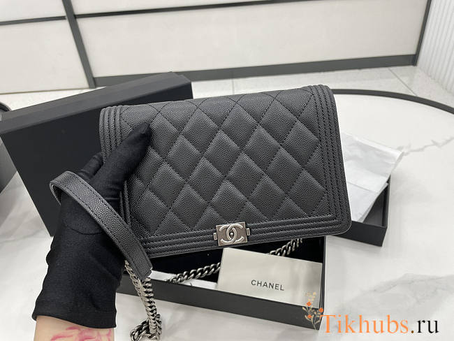 Chanel Boy Bag Wallet On Chain Black Silver Caviar 19x12x3.5cm - 1