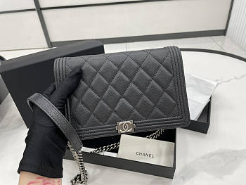 Chanel Boy Bag Wallet On Chain Black Silver Caviar 19x12x3.5cm