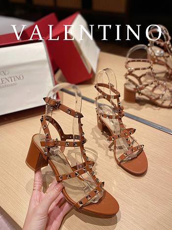 Valentino Garavani Rockstud Heeled Sandals Brown 6cm