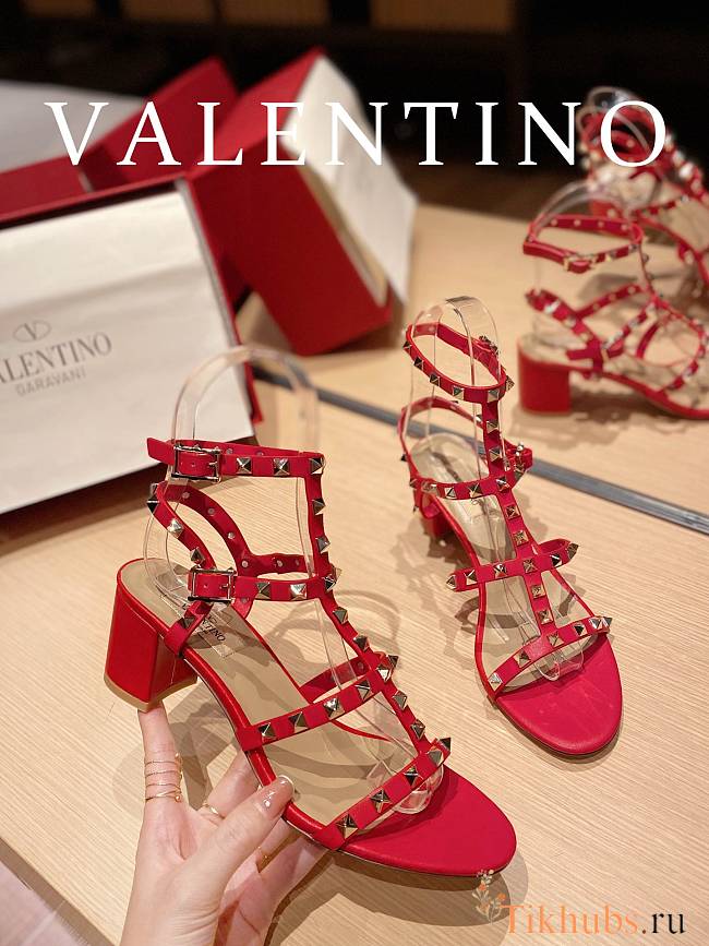 Valentino Garavani Rockstud Heeled Sandals Red 6cm - 1