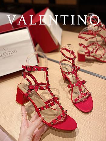 Valentino Garavani Rockstud Heeled Sandals Red 6cm