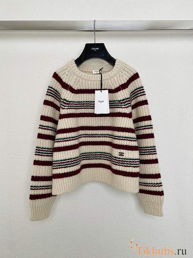 Celine Crew Neck Sweater Striped Ribbed Wool - 1