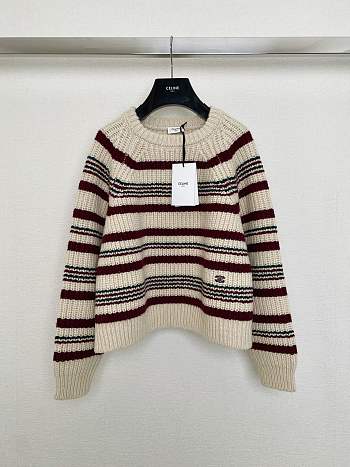 Celine Crew Neck Sweater Striped Ribbed Wool