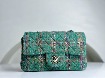 Chanel Flap Bag Tweed Green Gold 20cm