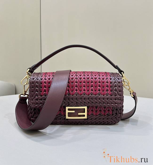 Fendi Baguette Burgundy Braided Leather Bag 27x15x6cm - 1