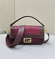 Fendi Baguette Burgundy Braided Leather Bag 27x15x6cm - 1