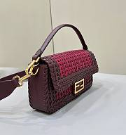 Fendi Baguette Burgundy Braided Leather Bag 27x15x6cm - 3