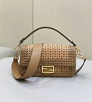 Fendi Baguette Sand Brown Interlaced Leather Bag 27x15x6cm - 1