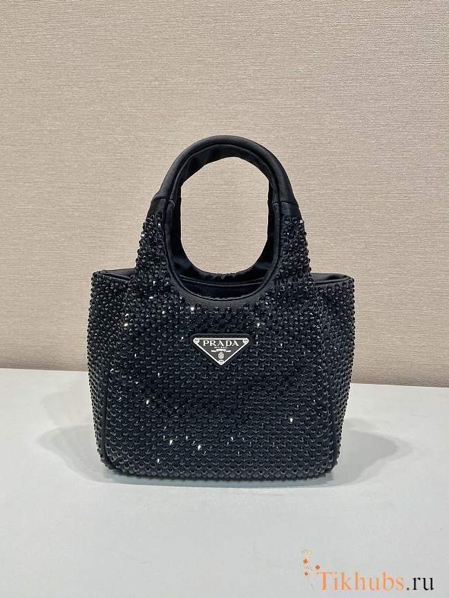 Prada Embellished Satin Mini Handbag Black 18x16x10cm - 1