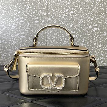 Valentino Garavani Leather Locò Vanity Case Gold 16.5x10x7.5cm