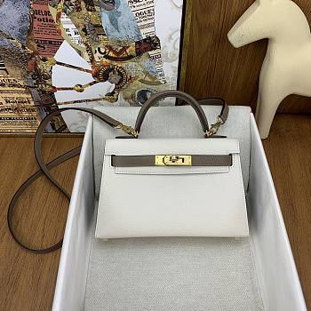 Hermes Kelly Epsom White Grey Gold Hardware 19cm