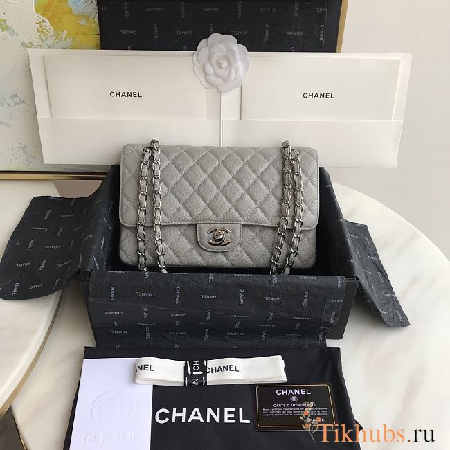 Chanel Flap Bag Grey Caviar Silver Hardware 25cm - 1