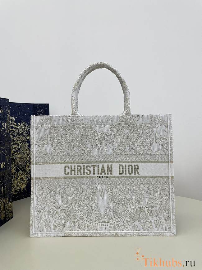 Dior Large Book Tote Gold White Butterfly Around The World 42cm - 1