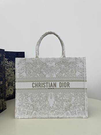 Dior Large Book Tote Gold White Butterfly Around The World 42cm