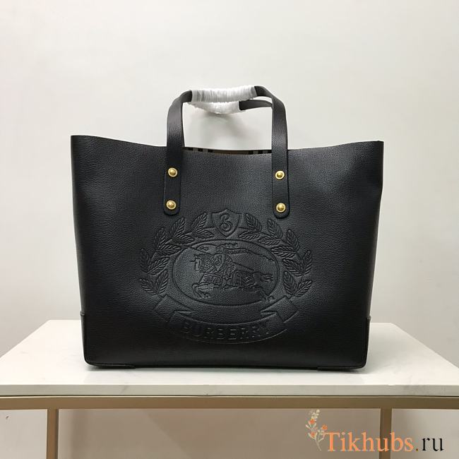 Burberry Embossed Crest Leather Tote Black 35x29x12cm - 1