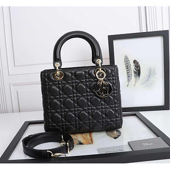 Dior Medium Lady Bag Black Cannage Lambskin 24x20x11cm
