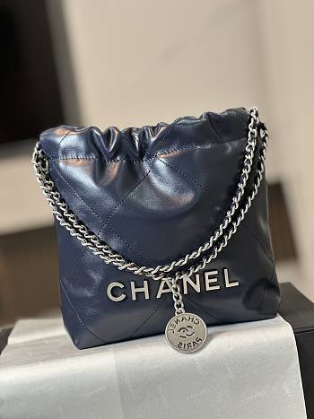 Chanel Mini 22 Handbag Navy Blue Silver 20x19x6cm