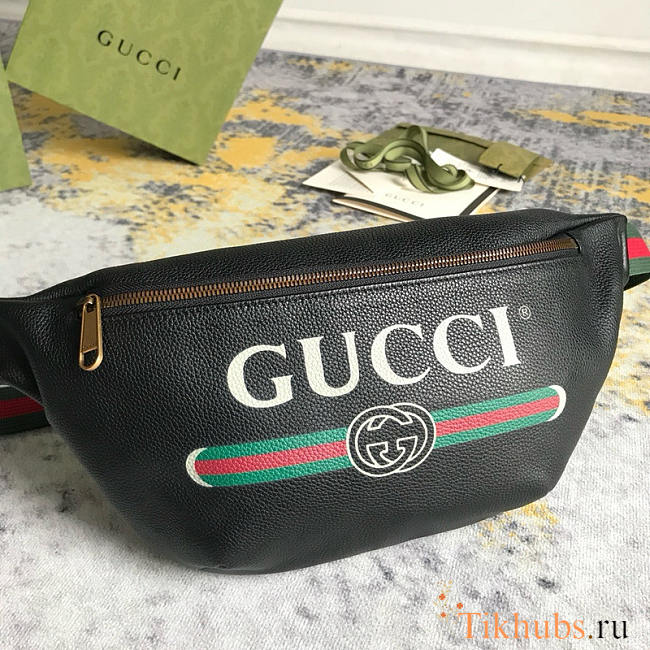 Gucci Grained Calfskin Small Logo Belt Bag Black 28x17.5x7.6cm - 1