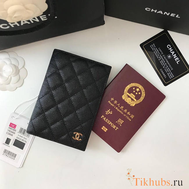 Chanel Passport Holder Black Caviar Gold 14.5x10.5x2cm - 1