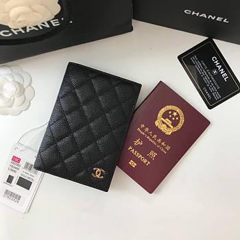 Chanel Passport Holder Black Caviar Gold 14.5x10.5x2cm