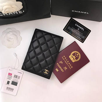 Chanel Passport Holder Black Lambskin Gold 14.5x10.5x2cm