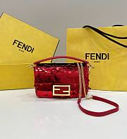 Fendi Baguette Mini Fuchsia Sequin Leather Red Bag 19x11x5cm - 1