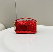 Fendi Baguette Mini Fuchsia Sequin Leather Red Bag 19x11x5cm - 2