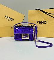 Fendi Baguette Mini Fuchsia Sequin Leather Purple Bag 19x11x5cm - 1