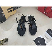 YSL Cassandra Satin Sandals Flat Black  - 1