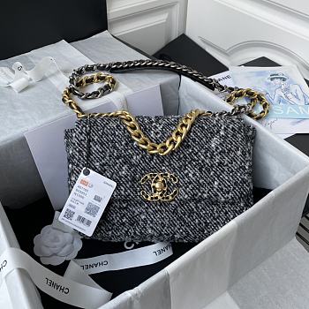Chanel 19 Flap Bag Tweed Black Gold 26cm