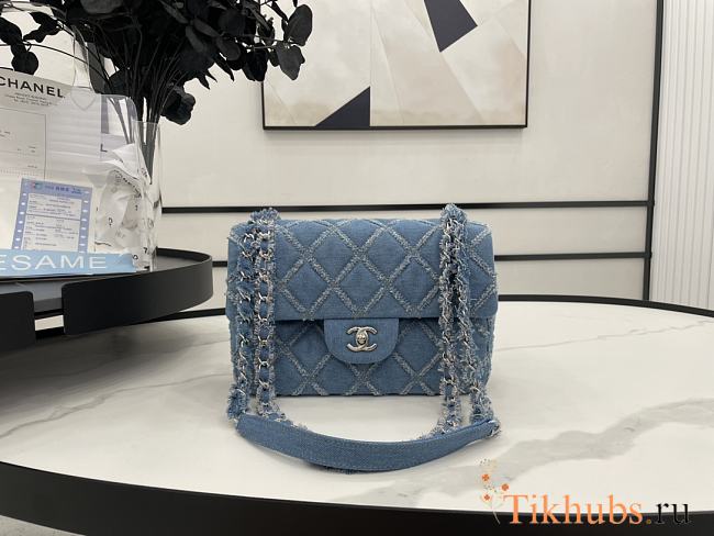 Chanel Flap Bag Denim Silver 25cm - 1